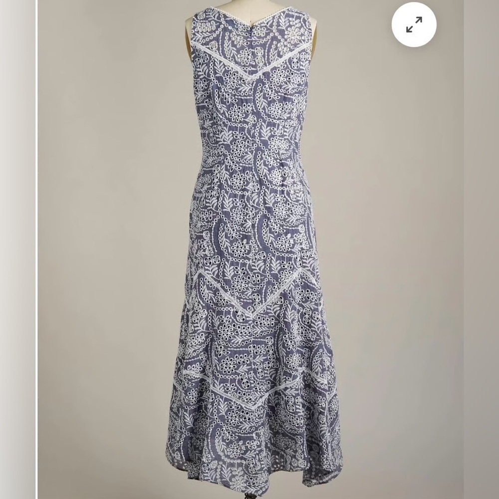 Sundance Marceline Blue and White Patterned Eyelet Farmhouse Prairie Midi Dress